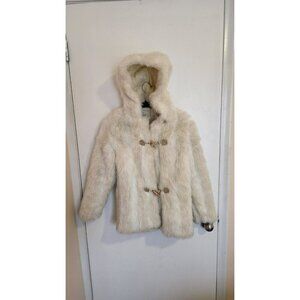 Girls Faux Fur Coat Size 14 Zip & Toggle Buttons Loop Vintage Multicolor Y2K Mob